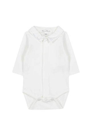 White with Light Blue Teddy Embroidered Onesie