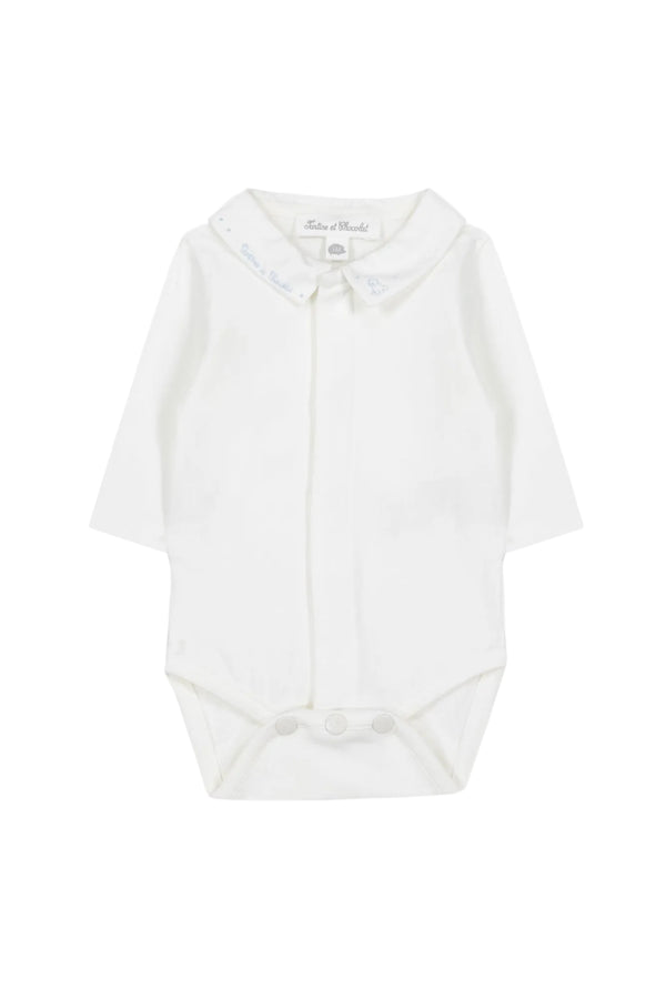 White with Light Blue Teddy Embroidered Onesie