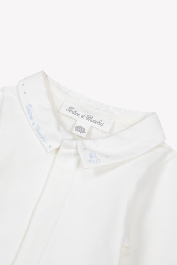 White with Light Blue Teddy Embroidered Onesie