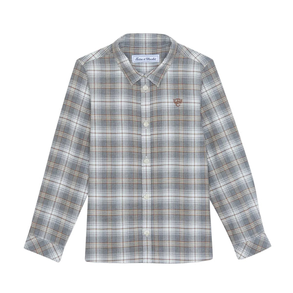 Boys Grey Beige Plaid Shirt