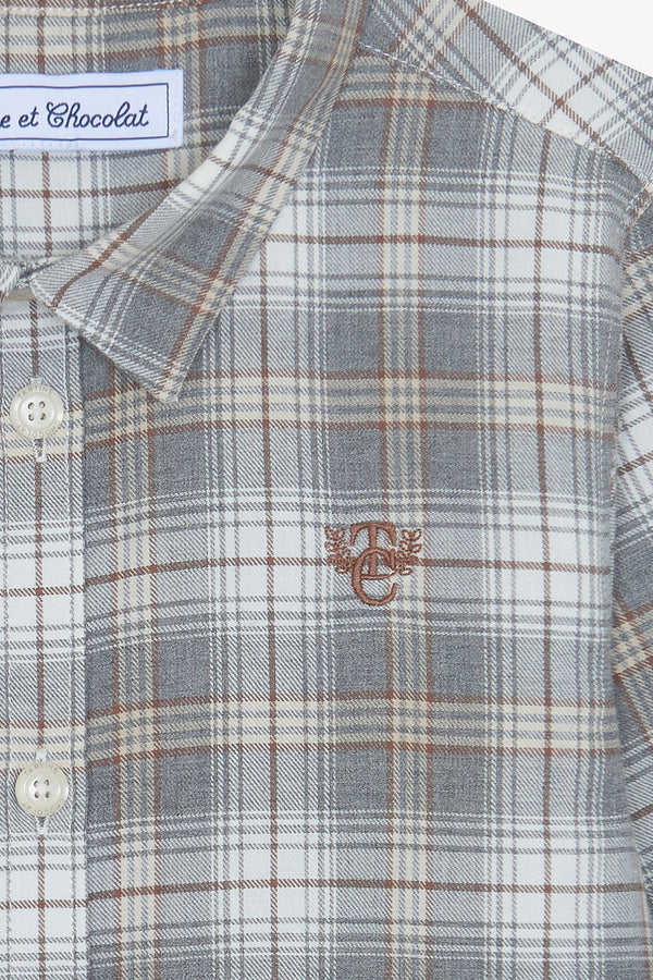 Boys Grey Beige Plaid Shirt