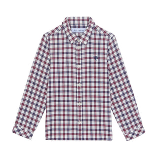 Boys Navy and Bordeaux Check Shirt