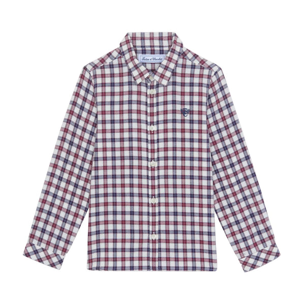 Boys Navy and Bordeaux Check Shirt