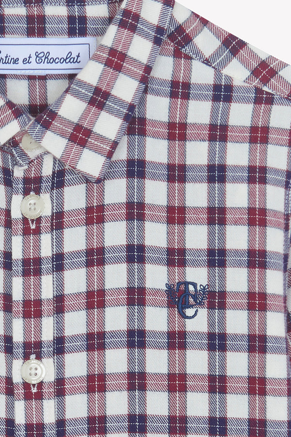 Boys Navy and Bordeaux Check Shirt
