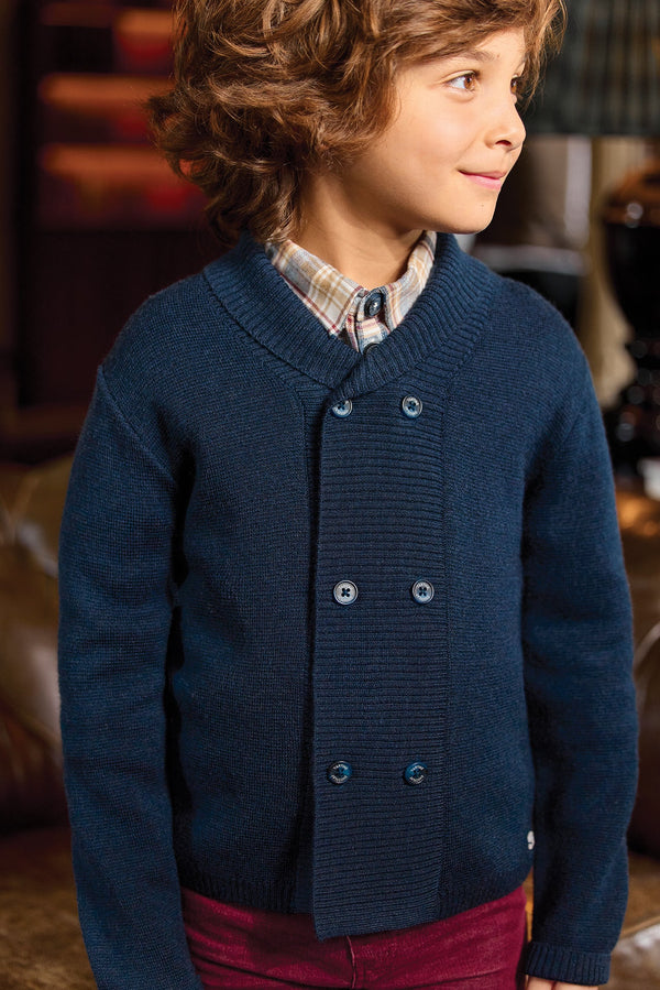 Boys Navy Knit Double Breasted Cardigan