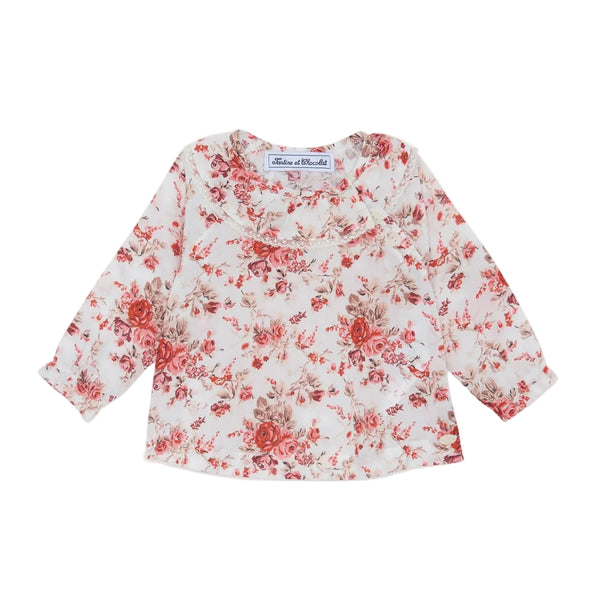 Taupe and Pink Floral Blouse