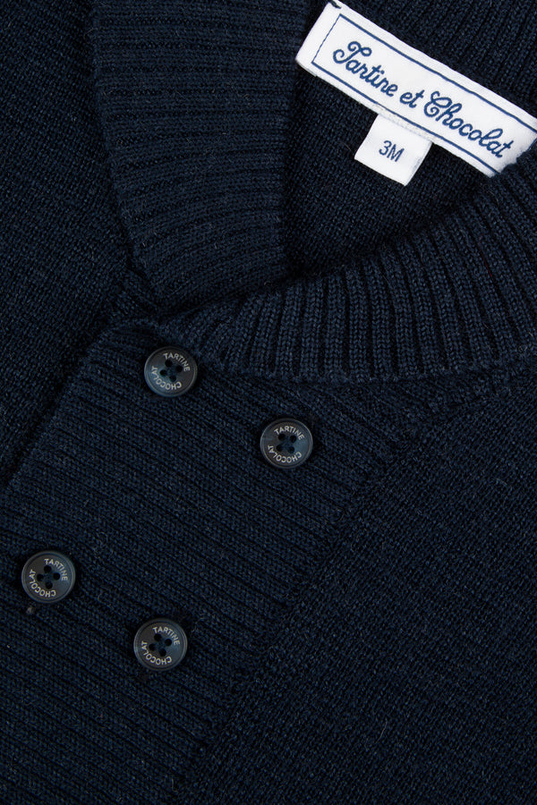 Baby Navy Knit Double Breasted Cardigan