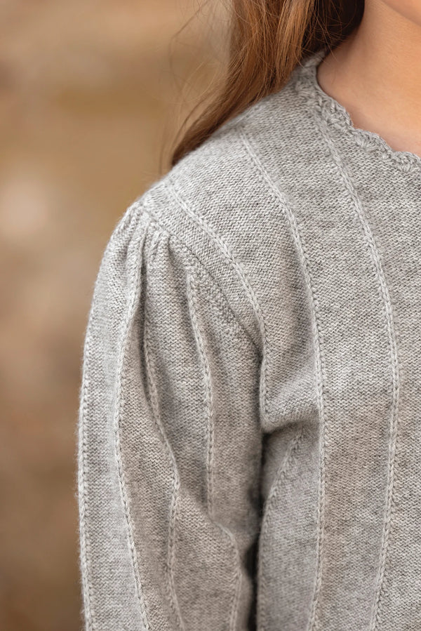 Grey Ribbed Scalloped Trim Cardigan