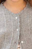 Grey Ribbed Scalloped Trim Cardigan