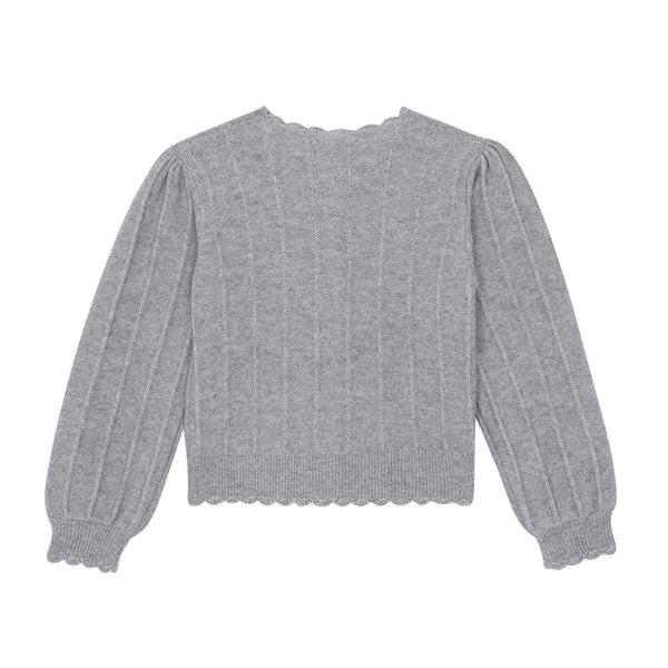 Grey Ribbed Scalloped Trim Cardigan