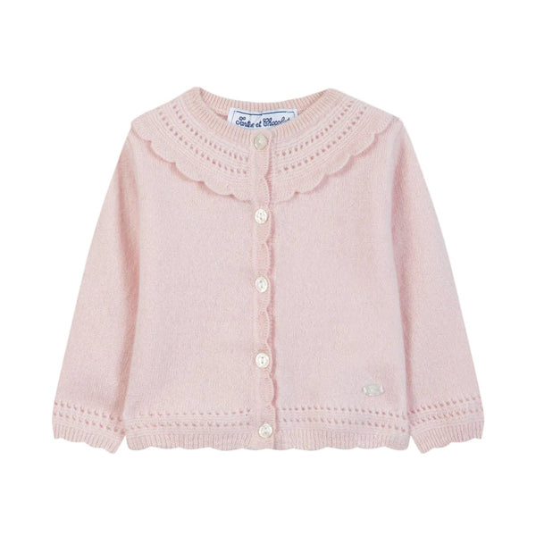 Pink Scallop Cashmere Cardigan