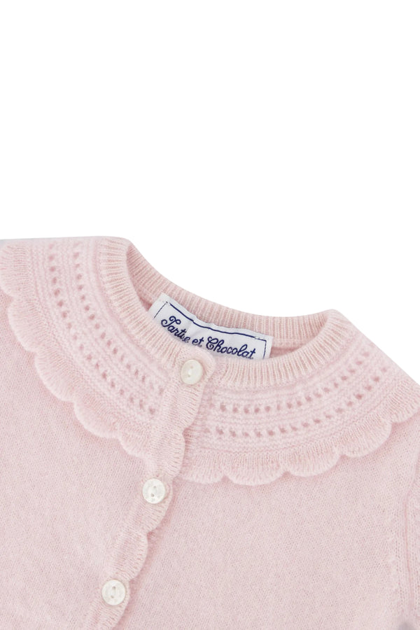 Pink Scallop Cashmere Cardigan