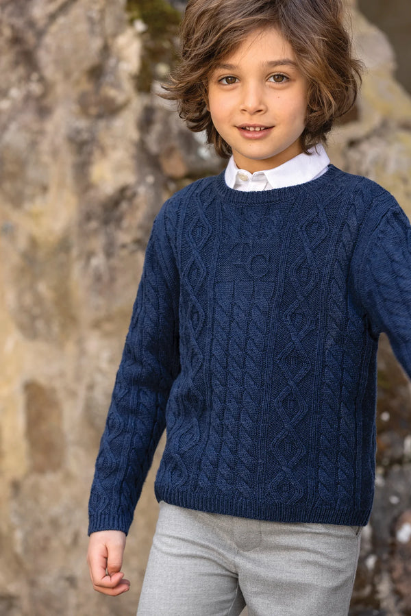Boys Navy Cableknit TC Sweater
