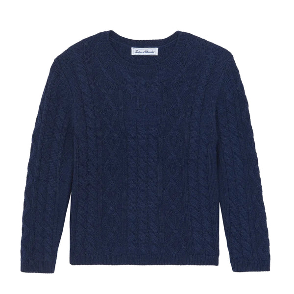 Boys Navy Cableknit TC Sweater