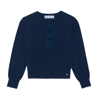 Navy Velvet Bow Cardigan