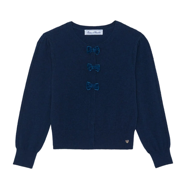 Navy Velvet Bow Cardigan