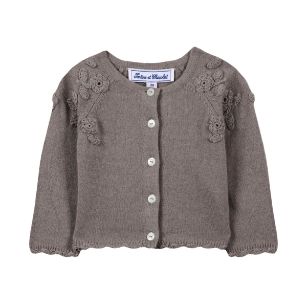 Taupe Flower Applique Cardigan