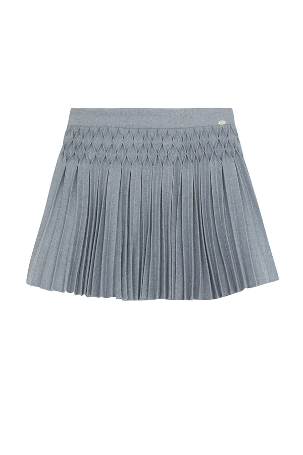 Grey Pleated Smocked Skirt