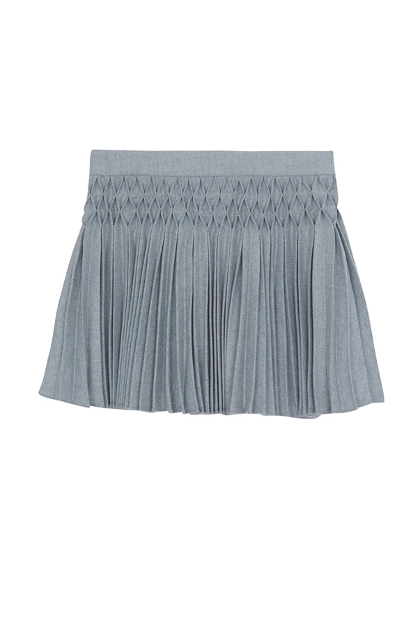 Grey Pleated Smocked Skirt