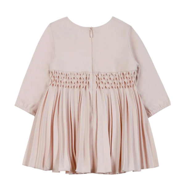 Pink Pleated Smocked Detail Dress