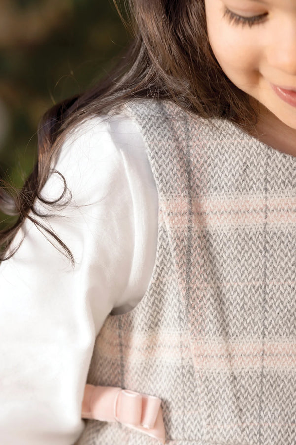 Grey Pink Plaid Bow Jumper
