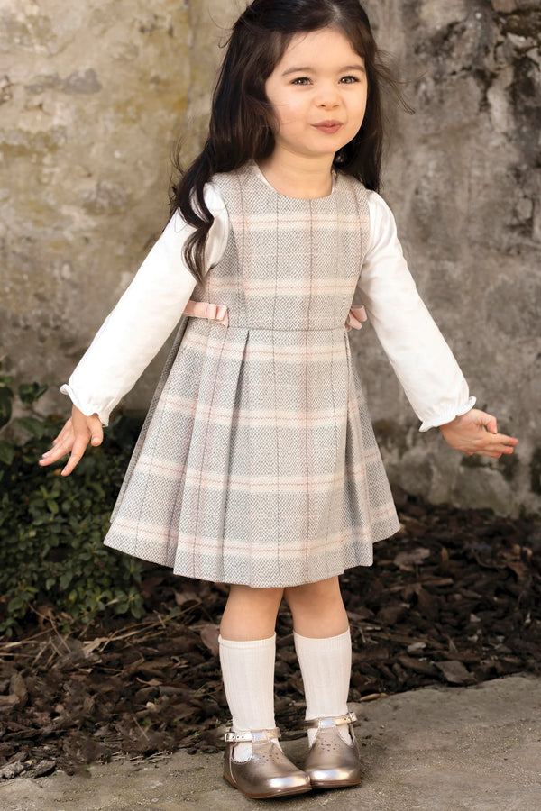Grey Pink Plaid Bow Jumper