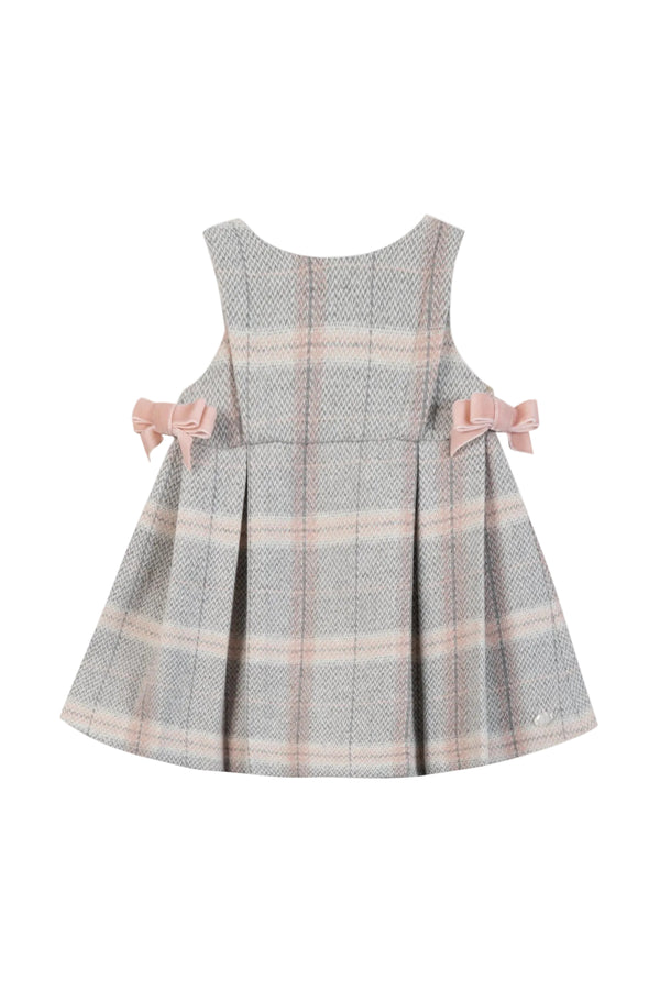 Grey Pink Plaid Bow Jumper