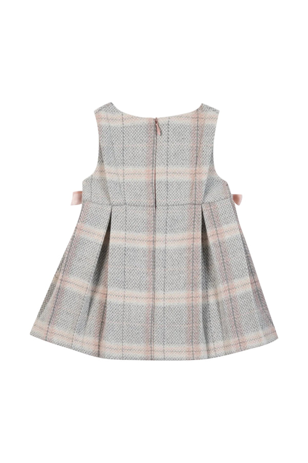 Grey Pink Plaid Bow Jumper