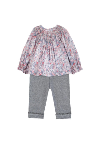 Pink and Grey Floral Blouse Ensemble