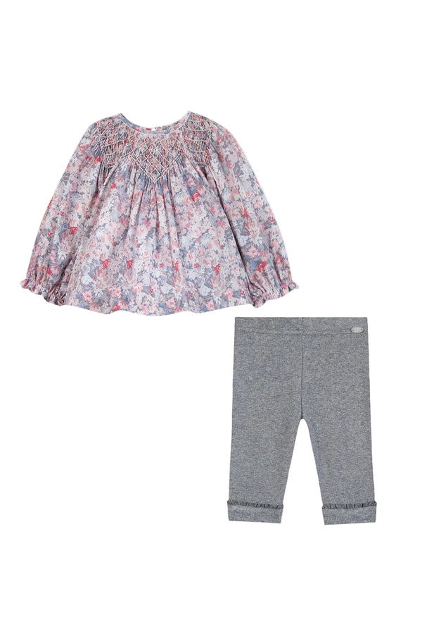 Pink and Grey Floral Blouse Ensemble