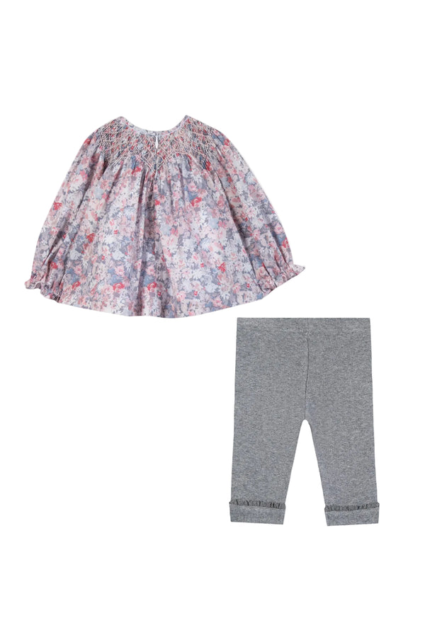 Pink and Grey Floral Blouse Ensemble