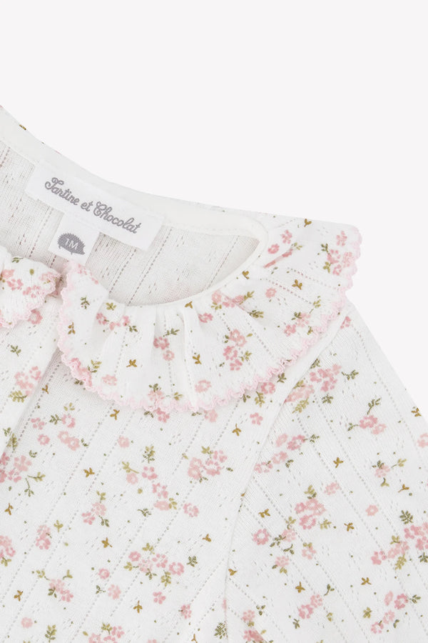 Ivory Pointelle Rose Footie