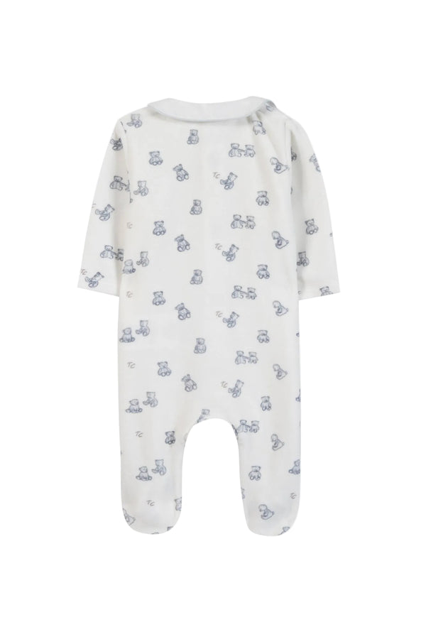 White Blue Velour Teddy Bear Footie
