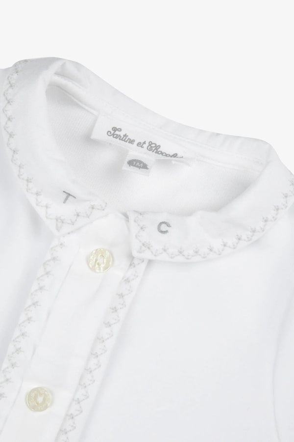 White Velour Rikrak Stitch Footie