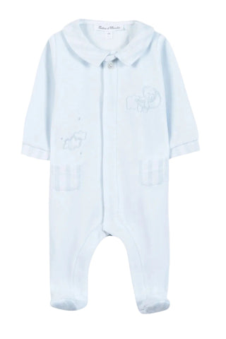 Blue Velour Sleeping Bear Footie