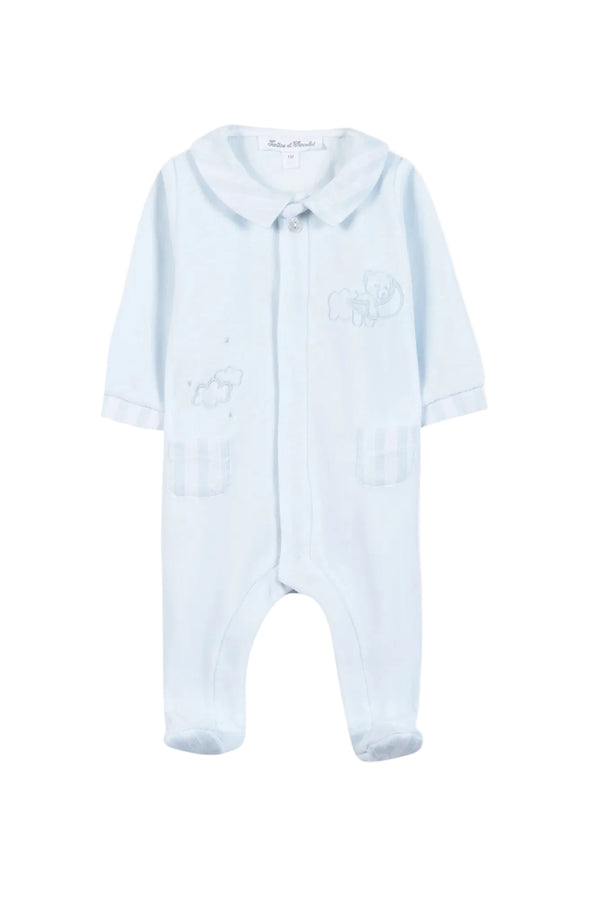 Blue Velour Sleeping Bear Footie