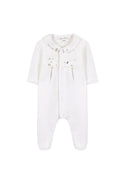 White Velour Sheep Embroidered Footie