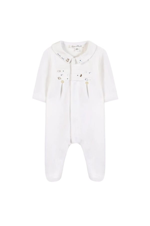 White Velour Sheep Embroidered Footie
