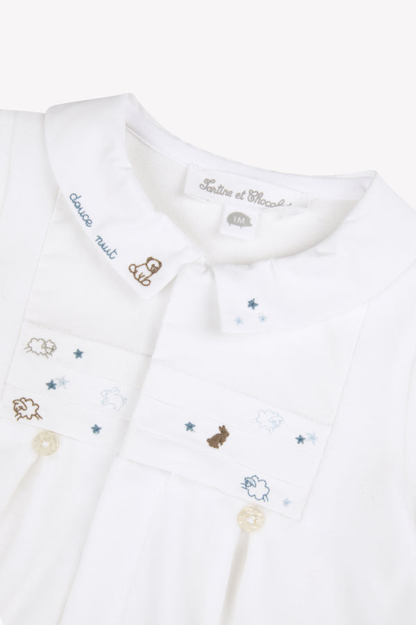 White Velour Sheep Embroidered Footie