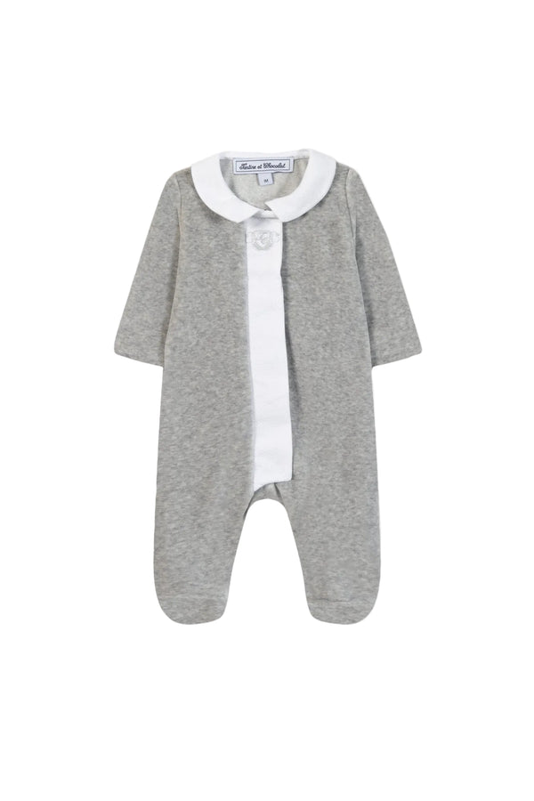Grey Velour Emblem Footie