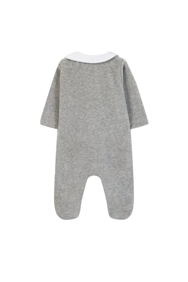Grey Velour Emblem Footie