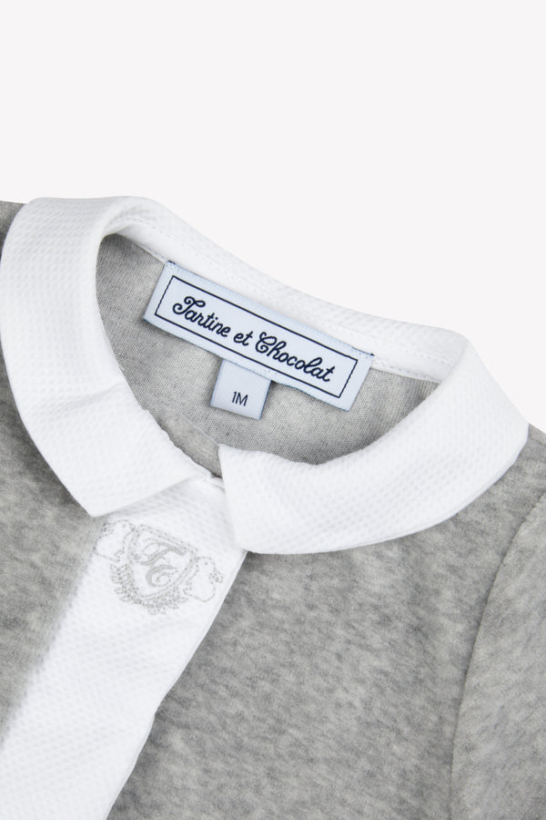 Grey Velour Emblem Footie