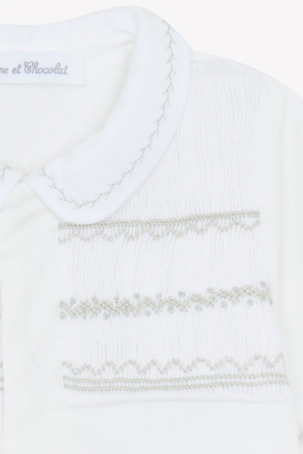 Ivory Smocked Cotton Footie
