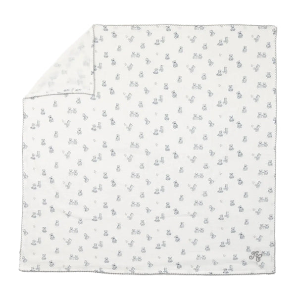 White Blue Teddy Bear Swaddle