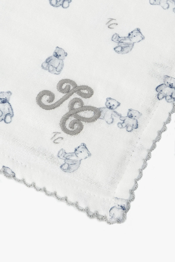 White Blue Teddy Bear Swaddle