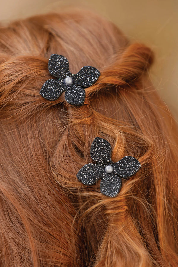 Black Shimmer Flower Clip Set