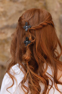 Black Shimmer Flower Clip Set