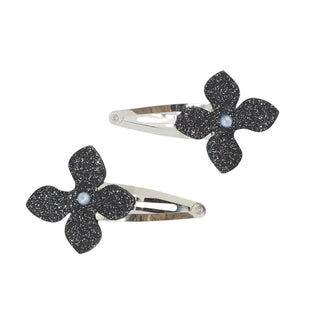 Black Shimmer Flower Clip Set