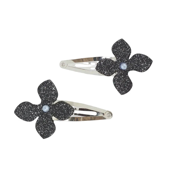 Black Shimmer Flower Clip Set
