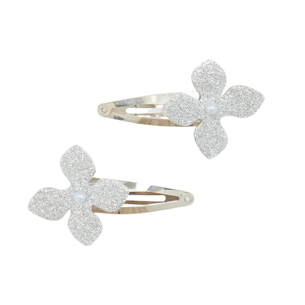 Silver Shimmer Flower Clip Set